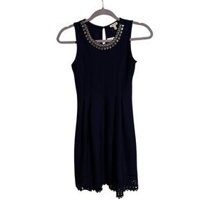 Monteau Girl Navy Blue Embellished Neckline Scallop Hem Dress Size 12 L K5705